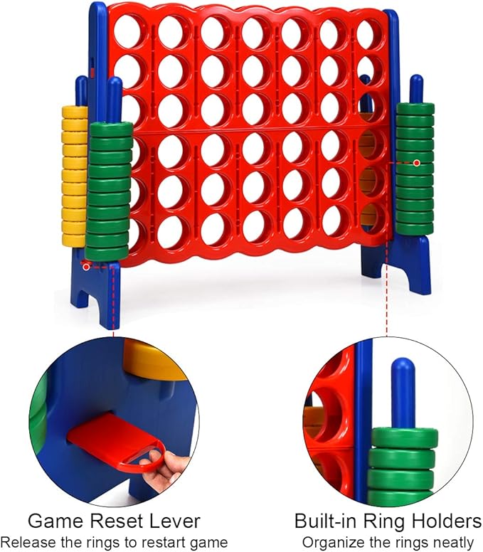 Costzon Giant 4-in-A-Row, Jumbo 4-to-Score Giant Game Set for Kids & Adults, Indoor Outdoor Yard Connect Game, 3.5FT Tall with 42 Jumbo Rings & Quick-Release Slider, Perfect for Family & Party Games