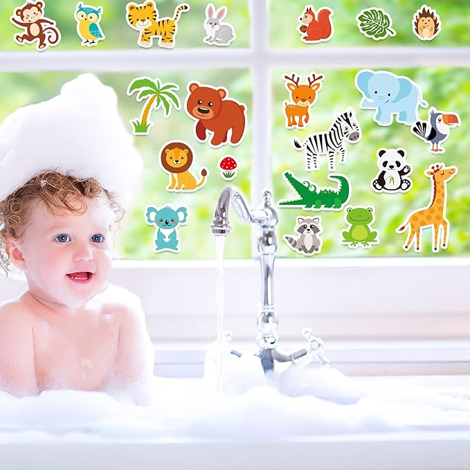 40 PCS Jungle animals Thick Gel Clings Winter Safari Window Gel Clings Decals Stickers for Kids Toddlers and Adults Home Airplane Classroom Nursery Winter Zoo Animals Party Supplies Decorations