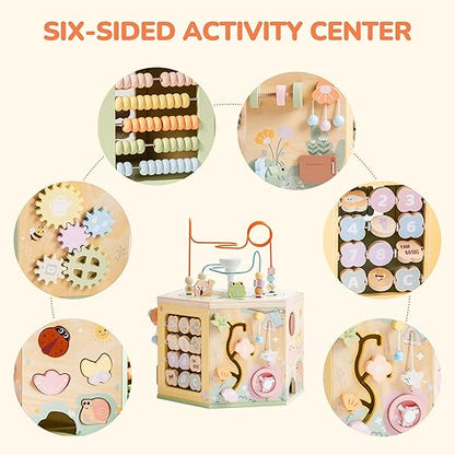 ROBOTIME Wooden Activity Cube for Toddlers, 13 in 1 Montessori Baby Activity Cube, Baby Play Cube Toy with Educational Features, Gift Wooden Cube Toy for Boys & Girls - 1 Year +