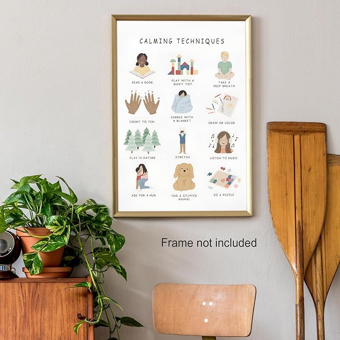 Feelings Calming Techniques Canvas Wall Art Calming Corner Classroom Mental health Posters Boho Emotions Chart for Kids Prints Special Education Wall Decor for Office School 12x16in Unframed