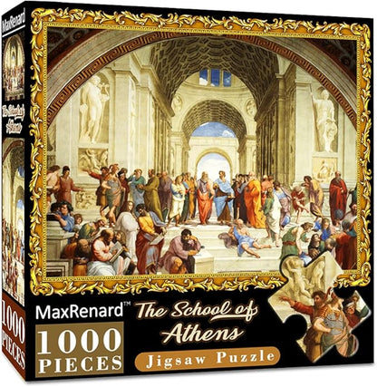 MaxRenard Fine Art Famous Oil Painting Jigsaw Puzzle 1000 Pieces The School of Athens Raphael Puzzle for Adult Museum Collection Home Decoration Family Game Gift