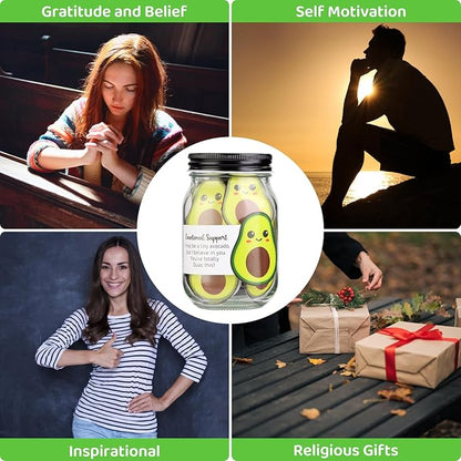 60 PCS Positive Avocado Cards Jar, Emotional Support Jar, Avocado Affirmation Cards, Inspirational Gifts for Women, Cheer Up Gifts, Unique Positive Gift for Women, Teen Girl