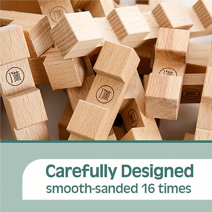 15 in 1 Educational Wooden Building Blocks - Mortise and Tenon Assembled into 15+ Various Shapes, STEM Toys Gift for Kids and Classroom, DIY Building Toys for Ages 5+ Teens Adults - 42 Pcs