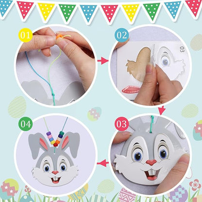 Fennoral 12 Pack Easter Craft Kit for Kids Make You Own Bead Necklace Making Kit for Girls Boy DIY Arts and Crafts for Classroom Art Activities Kids Easter Dress Up Accessories
