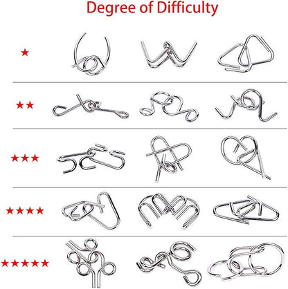 Ahyuan 15 Pieces IQ Test Mind Game Toys IQ Toys Brain Teaser Metal Wire Puzzles Magic Trick Toy Metal IQ Puzzle for Kids and Adults