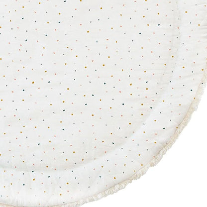 MakeMake Organics Organic Play Mat GOTS Certified Organic Cotton Nursery Floor Machine Washable Reversible Non Toxic Activity Mat Tummy Time Crawling Pad Thick Quilted (Round 48", Dotty + Solid Ivory)