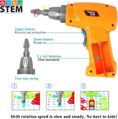 STEM Design and Drill Toy for Kids Ages 3-8, 193 Pcs Electric Drill Toy,Creative Building Toys,Magic Montessori Play Toolbox for Toddler Boys Girls Preschool,STEM Toys for 3 4 5 6 7 8 Year old