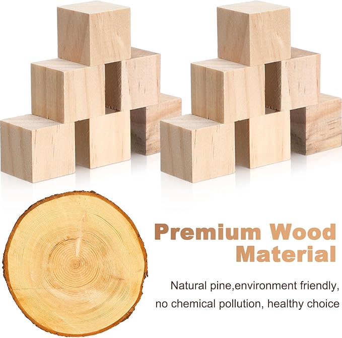 Barydat 50 Pcs 1 in Wooden Cubes, Unfinished Wooden Blocks for Crafting Natural Craft Wood Square Blank Cube for DIY Project Baby Showers