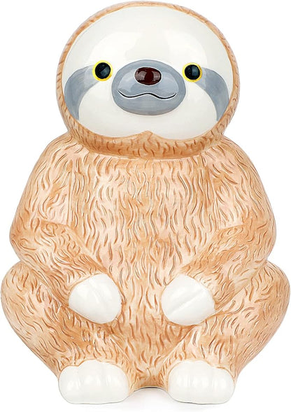 Winsterch Piggy Bank Cute Ceramic Money Saving Box Coin Bank for Boys and Girls,Kids Practical Gifts for Birthday,Christams,Brown Sloth Bank,7.87 x 5.9 inches