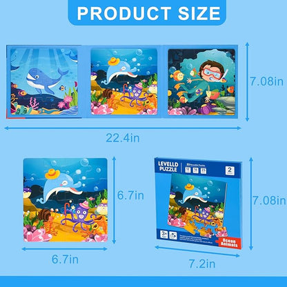 ASTARON Magnetic Puzzles for Toddlers, 12-16-25 Pieces Ocean Learning Magnet Puzzles for Road Trip, Educational Travel Toys Car Plane Activities for Kids, Kids Birthday Gifts