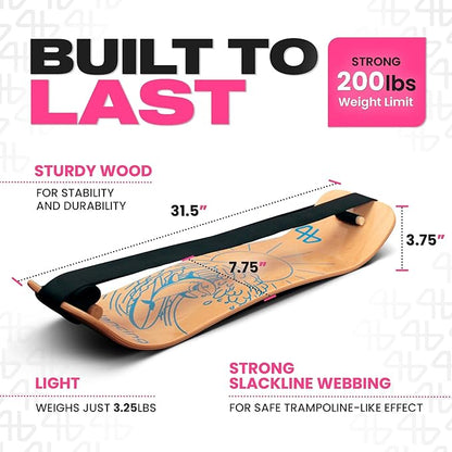 Balance Board for Kids - Slackline Wooden Wobble Board - Slackboard Balance Trainer for Coordination - Training for Skateboard, Snowboard, Football, Soccer, Baseball, Basketball