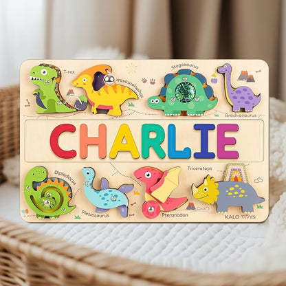 Personalized Wooden Name Puzzle for Toddlers 1-5 - Montessori Wooden Dino Sensory Toy, Custom Educational Learning Toys for, Perfect Birthday Gift for Boys & Girls
