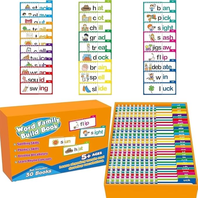 Logicalne 30 Read and Rhyme Flip Books, Word Family Flip Books Rhyming Card, Sight Words Rhyming Game, Educational Reading Book, Word ABC Vocabulary Families Flash Cards, Classroom Fun Learning(1PC)