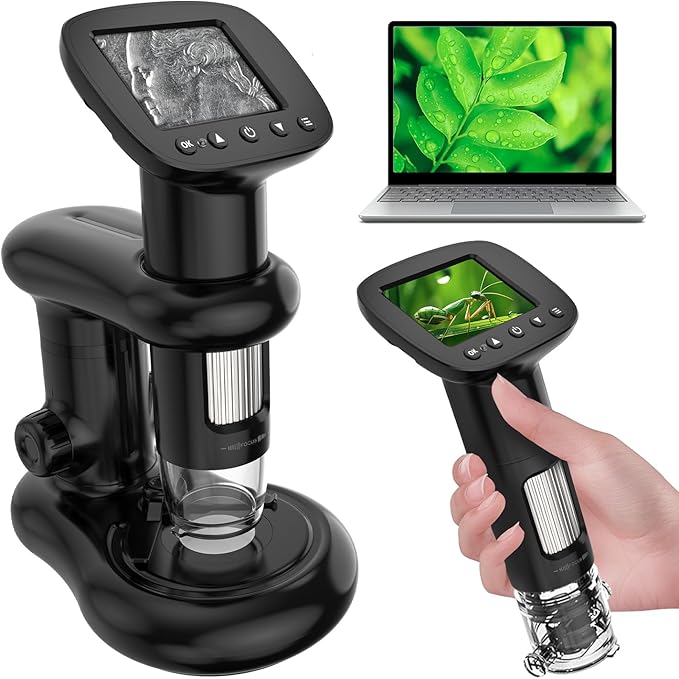 Kids Digital Microscope with 2inch IPS Screen, HD 1080P Handheld Pocket Microscope Science Kit for Children, Comes with 32GB SD Card