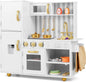 INFANS Kid Kitchen Playset, Toddler Wooden Pretend Cooking Set with Realistic Light & Sound, Stove, Sink, Microwave, Storage Cabinet, Play Kitchen Toy Set for Children Boys Girls (Gold)