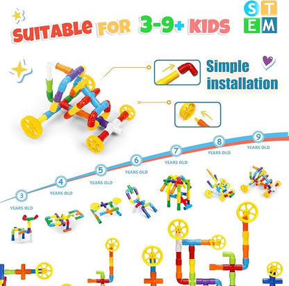 STEM Building Toy for Toddlers 106Pieces Tube Pipe Toy,Educational Preschool Game for 3+ Years,Learning Building Blocks Play with Storage Box Gift Kit,Montessori Toys for Boys & Girls