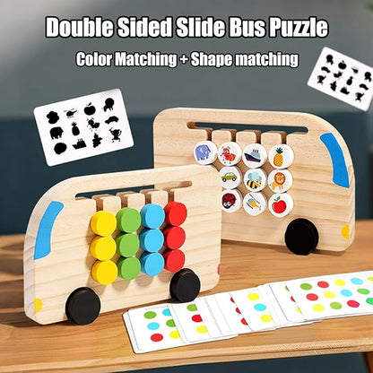 Montessori Toys Slide Puzzle for Kids | Double-Sided Matching Game & Logic Puzzles | Travel Toys for Toddlers with 96 Challenges (Color & Animal Cards)