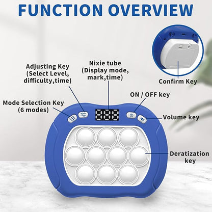 Pop Game Light Up Fidget Toy for Kids, 6 Modes LED Screen Quick Push Games Controller Electric Fidget Popper Game Bubble Road Trip Activities Car Games Birthday Gifts Toys for Kids Boys Blue