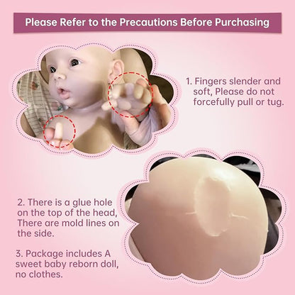 YIQI 18.5 inches Full Silicone Newborn Baby Doll not Vinyl Soft Silicone Baby Lifelike Reborn Doll Present Collectible Washable (Tan)