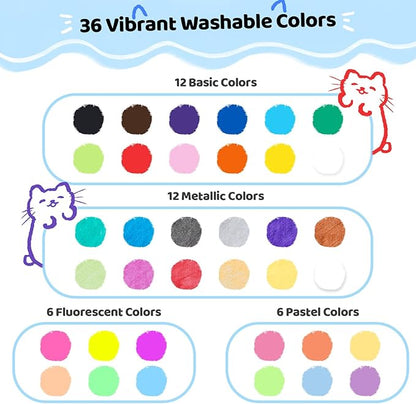 Ohuhu 36-Color Washable Tempera Paint Sticks for Kids, Non-Toxic Quick-Drying Paint Set for Drawing, Graffiti & Crafting - Works on Paper, Glass, Wood, Ceramic, Canvas & Rock