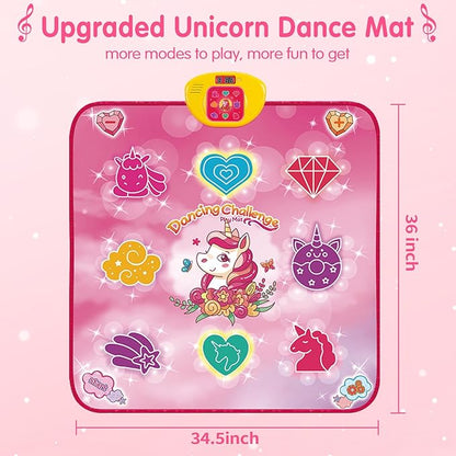 Unicorn Dance Mat Toys for 3-12 Year Old Girls, Dance Pad with LED Lights, Built-in Music, 6 Game Modes, Electronic Dancing Mat as Christmas Birthday Gift for 3 4 5 6 7 8 9+ Girls (Pink)