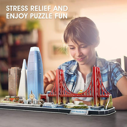 CubicFun 3D Puzzles for Kids Ages 10-14 LED San Francisco Cityline, Arts and Crafts for Kids Ages 8-12 STEM Projects for Kid Age 10-14 Gifts for 8 Year Old Toys for 10 Year Old Girls Architecture