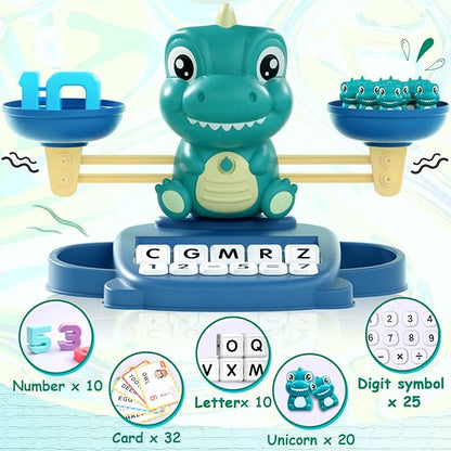 Dinosaur Math Balance Toy for Boys and Girls - Montessori Matching Letter Toy for Kids 3 Year Olds, Educational Kindergarten Preschool Early Learning, Birthday Gift for 4 5 6 7 Years Old