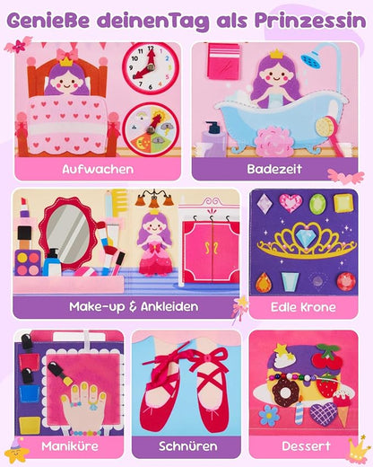 Princess Busy Board for Toddlers 2-4,Montessori Toys for 2 Year Old Girl,Educational Learning Sensory Activities Busy Book,Baby Travel Essentials for Airplane Car,Kid Birthday