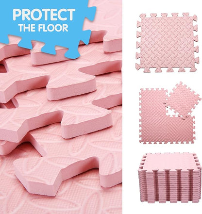 Coolcandy Solid Colored Foam Play Mat, 12"*12" Each Mat丨Non-Toxic Soft Baby Play Mat, 0.4" Thickened Square Interlocking Floor Mats - Toddler Playmat for Playing, Exercise(Loli Pink/16 Tiles)