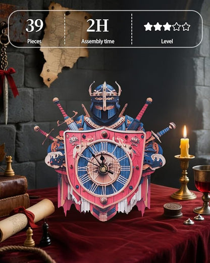 3D Wooden Puzzles for Adults, Knight Clock with Pendulum Model Kit, 3D Puzzles for Adults Room Home Decor DIY Wall Clock Kit, Holiday Birthday Christmas Day for Men Women Teens