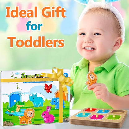 Wooden Animal Peg Puzzle : Baby Puzzles 12-18 Months, Montessori Baby Toys for 1 Year Old, Preschool Learning Activities for Toddlers 1-3, Christmas Birthday Gifts for Boys, Girls