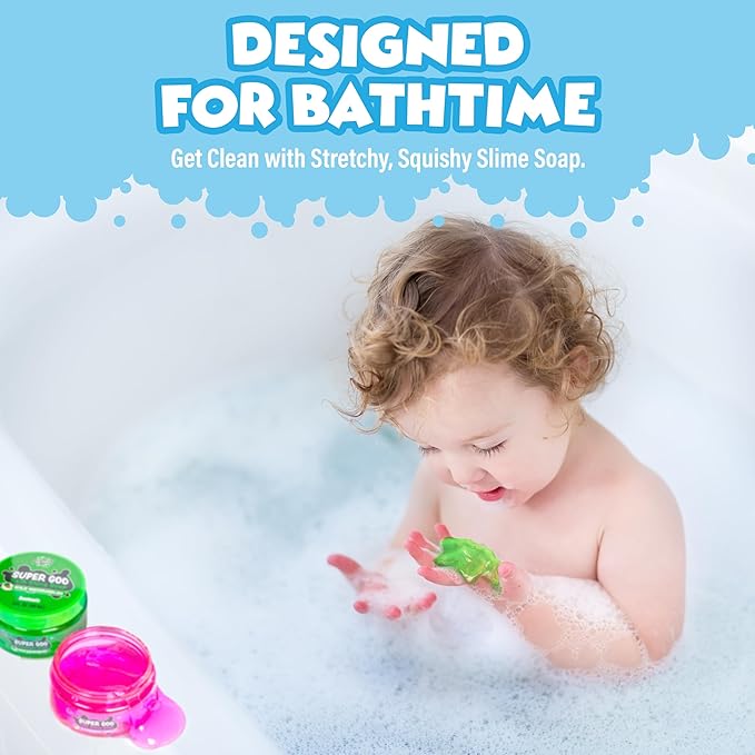 Tub Works Super Goo Bath Slime Soap Bath Toy, 6 Pack | Stretchy, Squishy Slime Soap for Kids Bath | Fresh, Fruity Scents | Nontoxic | Sensory Fun Kids & Toddler Bath Toys