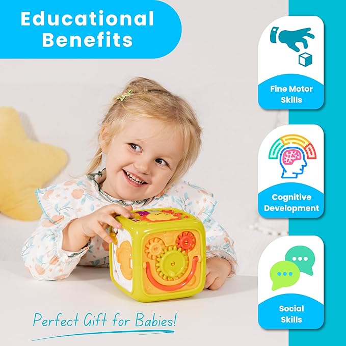 PlenPLAY 6-in-1 Activity Cube for Babies and Toddlers – Baby Toys 12-18 Months – Activity Cube for 1 Year Old – Perfect Car Seat Travel Toys for Toddlers Ages 1-3 (Color May Vary)