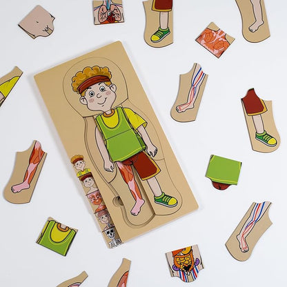 My Body Parts Puzzle for Toddlers Kids Girls Boys Montessori Wooden Anatomy Puzzle 3-5 Years Old Preschool Learning Game Human Body Cognitive Toys