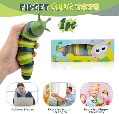 Cevioce Sensory Slug Fidget Toys,Fidget Slug Toys for Adults & Kids Party Favors,1 PC Cute Autism Sensory Toys for Autistic Children,Toddler Christmas Stocking Stuffers,Travel Toys for 1+ Year Old G
