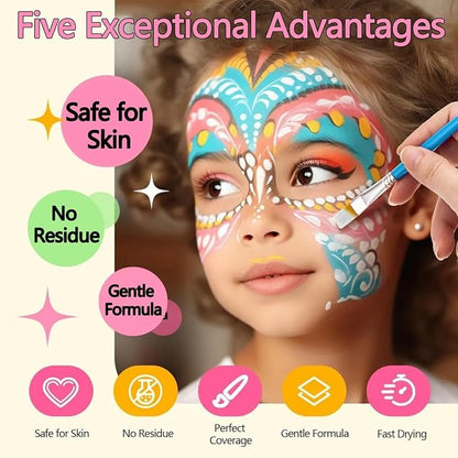 Face Painting Kit for Kids & Adults,Non-toxic Water Activated Face Paint Makeup set,Includes 18 Color+15 Color Face Paint Makeup Palette and Multiple makeup tools.Ideal for Halloween,Cosplay Makeup.