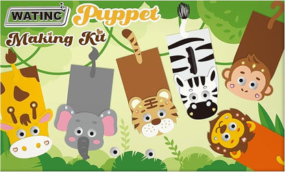 WATINC 6Pcs Hand Puppet Making Kit, Art Craft Felt Sock Puppet Toys, Creative DIY Make Your Own Pompoms Wiggle Googly Eyes Storytelling Role Play Party Supplies Gift for Girls Boys (Wild Animals A)