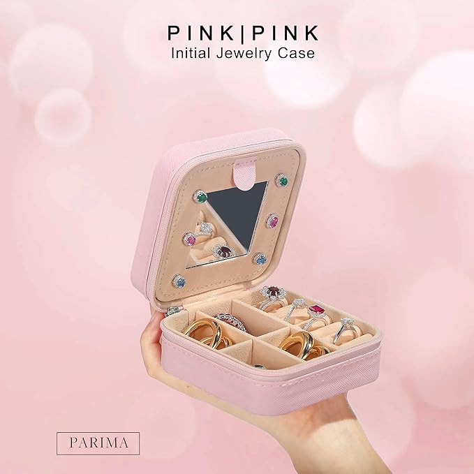 Parima Jewelry Organizer Box, Small Jewelry Box for Women Girls Initial Q Travel Jewelry Case Small Jewelry Organizer Box Travel Jewelry Case Jewelry Box Organizer - Letter Q, Pink