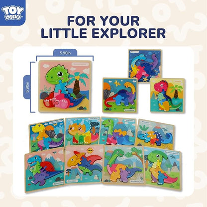 TOY Life Wooden Puzzles for Toddlers 2-4, 12 Pack Dinosaurs Puzzles for Toddler 1-3, Kids Montessori Toys for 1 2 3 Year Old, Educational Toys for Boys Girls Age 2 3 4 5, Baby Learning Toy Gifts
