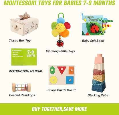 vocheer Stacking Toys for Babies 6-12 Months, 6 in 1 Montessori Toys 7-9 Months Brain Development, Infant Tummy Time Sensory Toy, Early Education Babies Toy Kit Gift