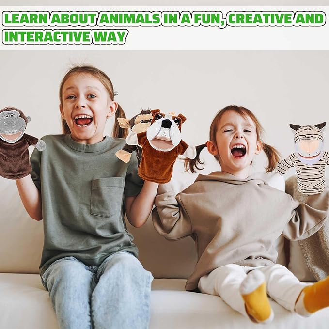 Hiboom 20 Pieces Animal Hand Puppets Kids Hand Puppets with Working Mouth Animal Plush Toy Lion Duck Pig Zoo Hand Animals with Open Movable Mouth for Birthday Theater Props Easter Basket Stuffers