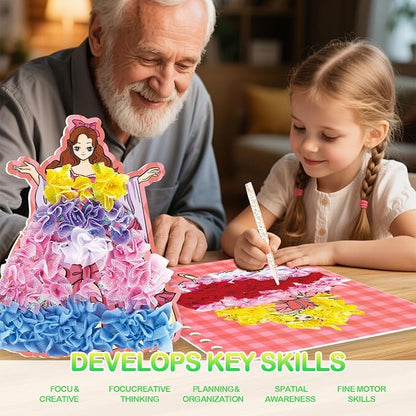 BLXIN Poke-Art Princess Craft Kit, Girls DIY Paper Art Set with Castle, Creative Educational Activity,Crafts Gifts for Girls Ages 3-8, DIY Activity