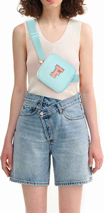Mini Belt Bag Fanny Pack with Initials Letter Patch Small Crossbody Bags Cute Stuff Birthday Gifts for Teenager Girls Trendy Stuff for Teens - F,Blue