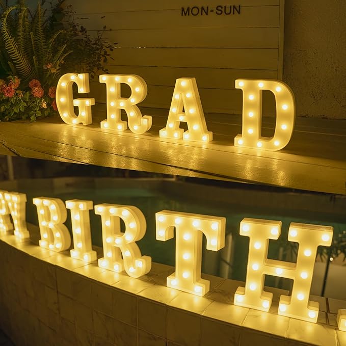 Foaky Rechargeable LED Letter Lights Sign Marquee Light Up Letters Sign for Night Light Wedding/Birthday Party Christmas Lamp Home Bar Decoration (Y)