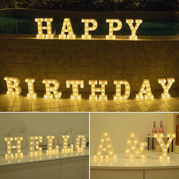 Foaky Rechargeable LED Letter Lights Sign Marquee Light Up Letters Sign for Night Light Wedding/Birthday Party Christmas Lamp Home Bar Decoration (L)