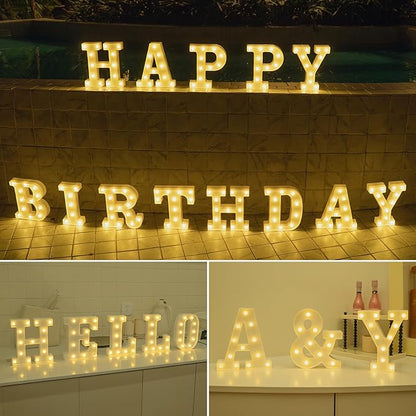 Foaky LED Letter Lights Sign Marquee Light Up Letters Sign for Night Light Wedding/Birthday Party Battery Powered Christmas Lamp Home Bar Decoration(P)