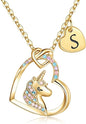 Hidepoo Unicorn Necklace Gifts for Girls - Colorful CZ Heart Pendant Initial Unicorns Necklaces for Teens Little Girls Jewelry Birthday Gift for Girl Daughter Granddaughter Niece