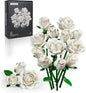 iATOM White Rose Bouquet Building Set, Wedding Artificial Flowers Botanical Collection for Adults Women, Gift for Valentines Day & Christmas - Home Office Table Centerpiece Decor - IA11013