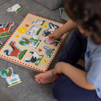 Melissa & Doug Farm Animals Sound Puzzle - Wooden Peg Puzzle with Sound Effects (8 pcs)