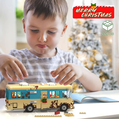 Christmas Cousin's RV Building Kit, LED Christmas Holiday Snow Village RV, 10.1 Inch Christmas RV Compatible with Lego Gifts for Boys, Girls, Family, and Friends (532pcs)